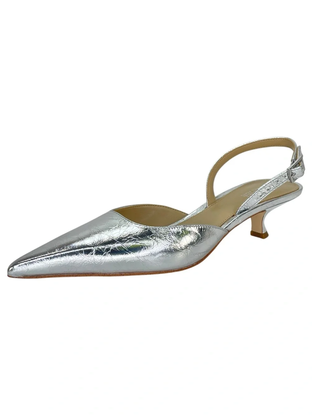 Michael Kors Luna Silver Leather Slingback Womens Kitten Heels Size 7.5M